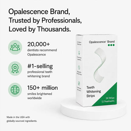 Opalescence Teeth Whitening Strips (12 Treatments) Hydrogen Peroxide Formula – Enamel Safe – Comfortable Slip Free - Teeth Bleaching - Sensitivity Free - Plus Toothbrush 6050-1T
