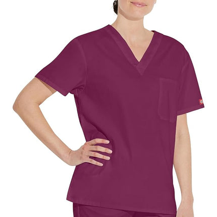 Dickies Men's Big & Tall V-Neck Scrub Double Chest Pocket Top Medical Shirt, Wine, 3XL