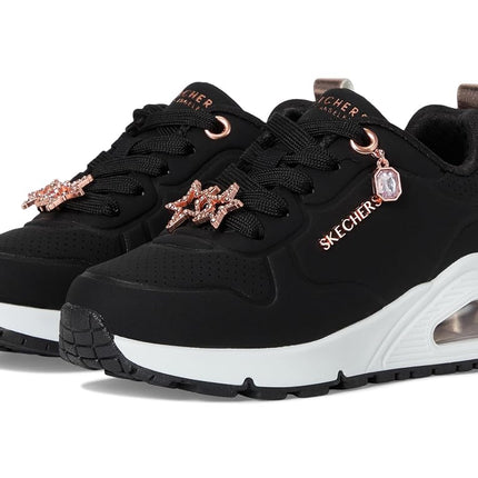 Skechers Girl's UNO GEN1 Trendy Jewels Trainers, Black Synthetic/Rose Gold Trim, 10.5 UK Child