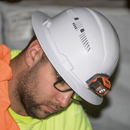 Klein Tools 80084 Hard Hat and Accessories Kit, Vented Full Brim Hard Hat, Headlamp, Sweat Band, Top Pad and Tinted Safety Glasses, 5-Piece, Black, Medium