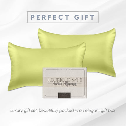 Elegant Comfort 2-PACK Pistachio Green Viscose Satin Pillowcase Set with Hidden Zipper closure, Silky Smooth for Hair and Skin Care-Beautiful Gift Box-2-Piece Satin Pillowcases, Standard/Queen