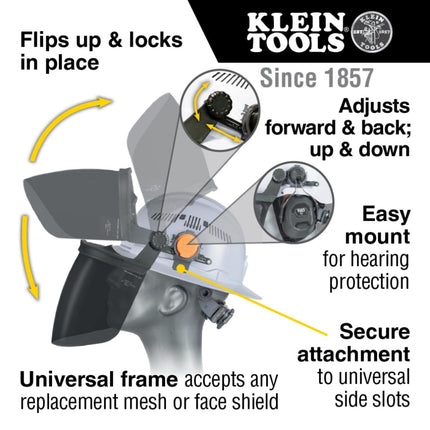 Klein Tools 60473 Gray Face Shield for Safety Helmet and Cap-Style Hard Hat, Impact Rated, Anti-Fog, Low-Profile Design for Grinding