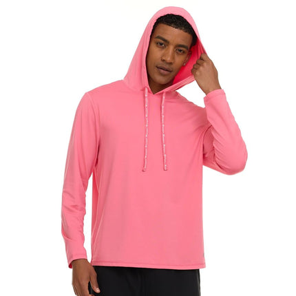 Champion Men's Sun Hoodie, Long Sleeve UPF 50+ Rash Guard Fishing Sun Shirt, Coral, S