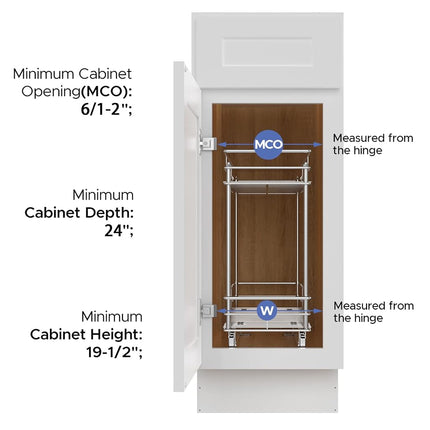LOVMOR Pull Out Cabinet Organizer and Storage (5" W x 21" D) 2-Tier Pull Out Shelf Storage for Kitchen Base Cabinet Silver(5" W x 21" D, Silver, Roll on Top)