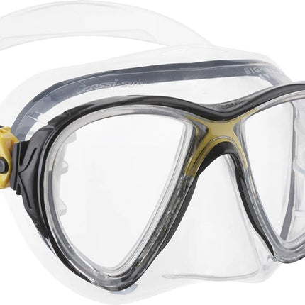 Cressi Big Eyes Evolution Snorkel Mask - Adult Snorkel Set & Quick-Adjust Buckles - Silicone Skirt & Scuba Ready - Low-Volume Scuba Mask - Clear/Yellow - One Size