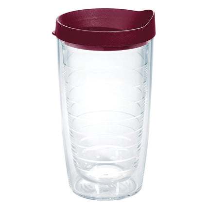 Tervis Clear & Colorful Lidded Made in USA Double Walled Insulated Tumbler Travel Cup Keeps Drinks Cold & Hot, 16oz, Maroon Lid