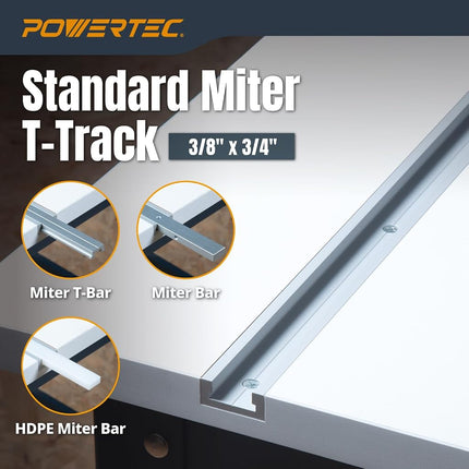 POWERTEC 71167 Rail en T à onglet en aluminium, 121,92 cm, Gris aluminium
