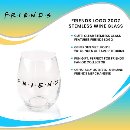 Copa de vino sin tallo Silver Buffalo Friends Doodle Logo, 590 ml