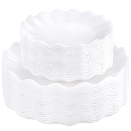 LIYH 50 Pcs White Scalloped Plastic Plates Reusabl