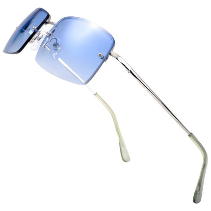 The Fresh Minimalist Small Rectangular Sunglasses Clear Eyewear Spring Hinge - Gift Box Package, 304-silver, Gradient Blue, M