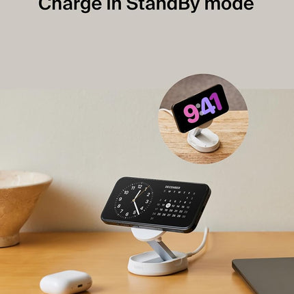 Belkin Convertible Magnetic Charging Stand 15W - MagSafe-Compatible Fast Qi2 Charger, iPhone Charger for Apple iPhone 16, 16 Plus, 16 Pro, 16 Pro Max, iPhone 15 & 14, Apple Airpods Pro, & More - White