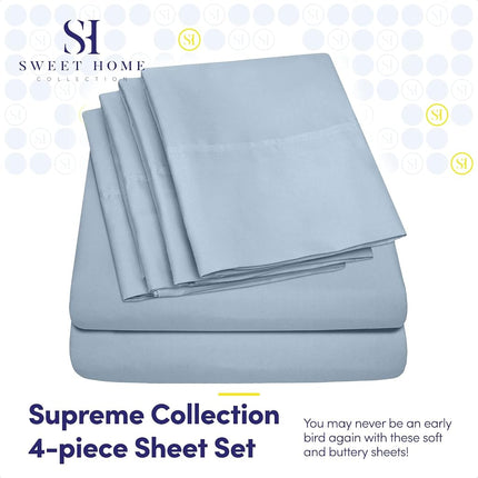 Twin Size Bed Sheets - 4 Piece 1500 Supreme Collection Fine Brushed Microfiber Deep Pocket Twin Sheet Set Bedding - 1 EXTRA PILLOW CASES, GREAT VALUE, Twin, Misty Blue