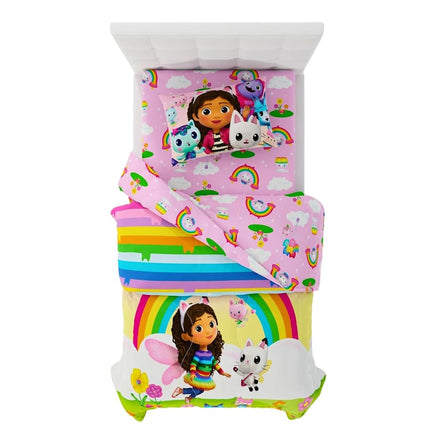 Franco DreamWorks Gabby's Dollhouse Cakey, Mercat and Pandy Kids Bedding Super Soft Comforter and Sheet Set, 4 Piece Twin Size, (Official Licensed Product)