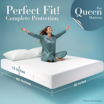 Utopia Bedding Zippered Mattress Encasement, Six-Sided Absorbent Cover, Waterproof Protector, Bed Bug & Dust Mite Proof (Queen)