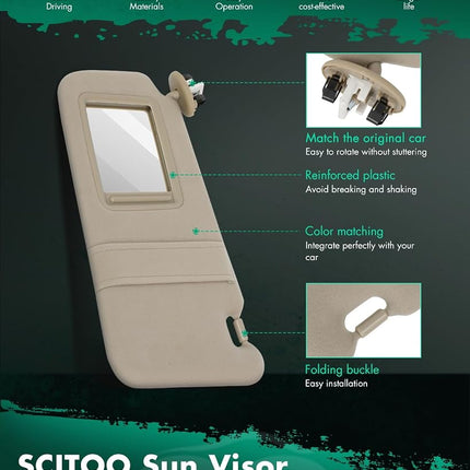 SCITOO A Pair Left and Right Beige Sun Visor Assembly 74320-06800-E0 74310-06750-E0 fit for 2006 2007 2008 2009 2010 2011 for TOYOTA Camry Sedan Windshield Visor with Sunroof Vanity Light