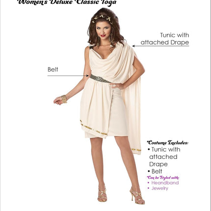California Costumes 1151 Women's Deluxe Classic Toga Greek/Roman Adult-Sized Costume, Solid, Ivory, Small(6-8)