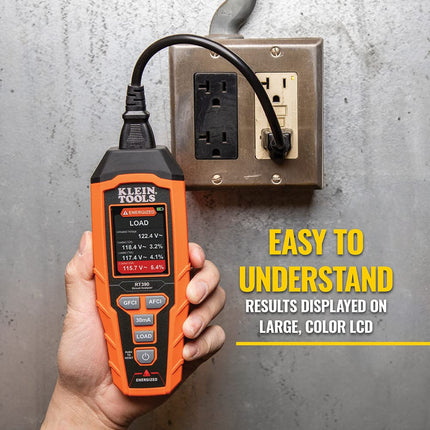 Klein Tools RT390 Circuit Analyzer with Large LCD, Identifies Wiring Faults, GFCI and AFCI Tester, Voltage Drop, Displays Trip Time, Orange