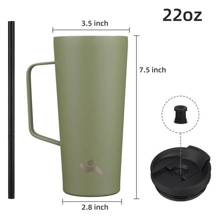 Konokyo Insulated Tumbler with Handle and Straw, 22 OZ Travel Coffee Mug Stainless Steel Cup Metal Water Bottle,Camp Green