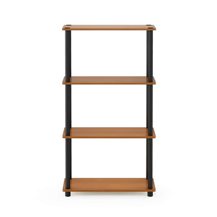 Furinno TURN-N-TUBE Storage Shelves, 4-Tier Toolless Book Shelf, Corner Shelf, Toolless Open Shelves, for Organization and Storage, Living Room, Garage, Home Office, Light Cherry