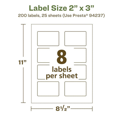 Avery EcoFriendly Matte White Recycled Rectangle Labels, 2" x 3", Print-to-The-Edge, Matte White Labels, Permanent Adhesive, Laser/Inkjet Printable, 200 Total