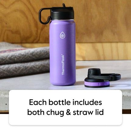 ThermoFlask Double Wall Vacuum Insulated Stainless Steel Water Bottle with Two Lids, 1.2 Liter / 40 Ounce, Plum