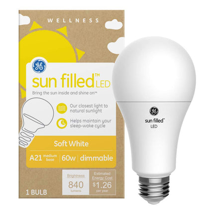 GE Sun Filled LED Light Bulb, 60 Watt, Soft White,