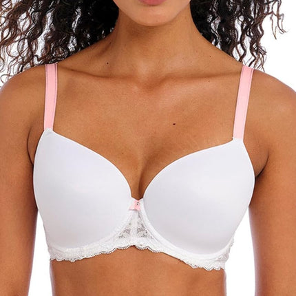 Freya Women's Offbeat Underwire Demi Molded Plunge T-Shirt Bra, Opaque, White, 28FF US