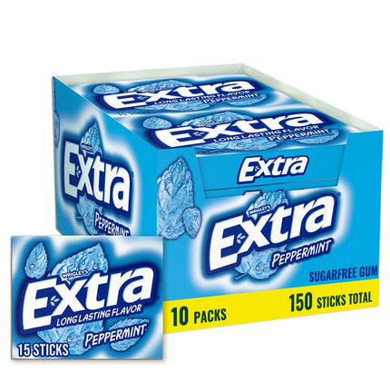 Wrigleys Extra Peppermint Sugarfree Chewing Gum Box Of 10 x 15 Stick Packs
