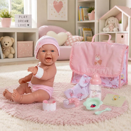 JC Toys 18332 La Newborn, Coffret Bébé Poupée, Table à Langer Rose, 33 cm