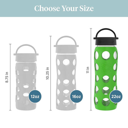 Lifefactory LF230215C4 22oz BPA-Free Glass Water Bottle with Leakproof Classic Cap and Silicone Sleeve, 22 Ounces, Moss