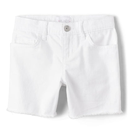 The Children's Place Girls' Denim Midi Shorts, White, 6