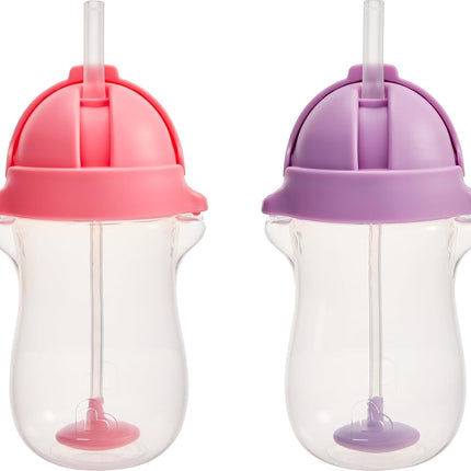 Munchkin Click Lock Any Angle Weighted Straw Cup, 10 Ounce, 2 Count, Pink/Purple