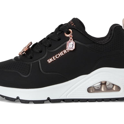 Skechers Girl's UNO GEN1 Trendy Jewels Trainers, Black Synthetic/Rose Gold Trim, 10.5 UK Child