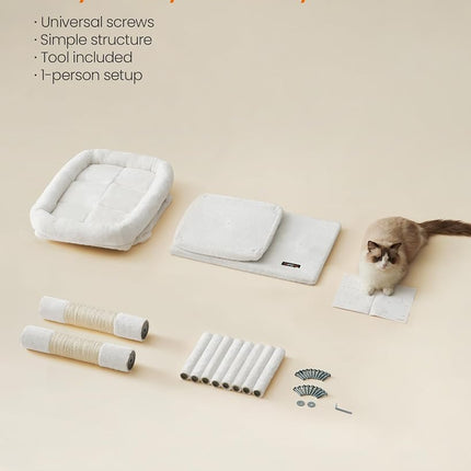 Feandrea Cat Tree, 40.6-Inch Cat Tower, Plush Condo for Extra Large Cats up to 44 lb, Large Perch, 2 Caves, Scratching Post, Cream White UPCT614T01