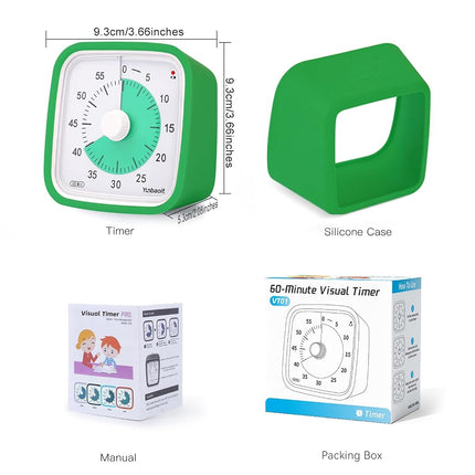 Yunbaoit Visual Timer with Protective Case, 60 Minute Silent Countdown Timer for Kids and Adults Clock Time Management Tool(Green)