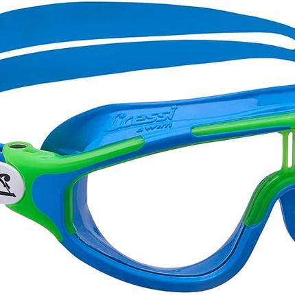 CRESSI King Baloo Kids Swim Goggles - Quick-Adjust Strap, Watertight Seal - Kids Swimming Goggles with Anti-Fog UV Protection - Light Blue/Lime - 2-7 Years