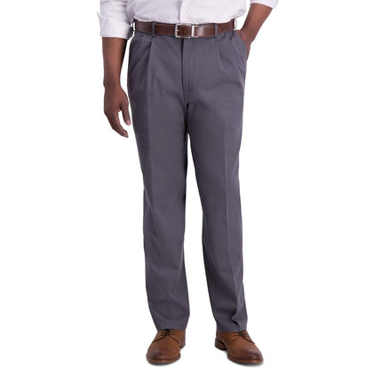 Haggar Men's Iron Free Premium Khaki Classic Fit Pleat Front Pant - Regular and Big & Tall Sizes, Dark Gris, 42W x 29L