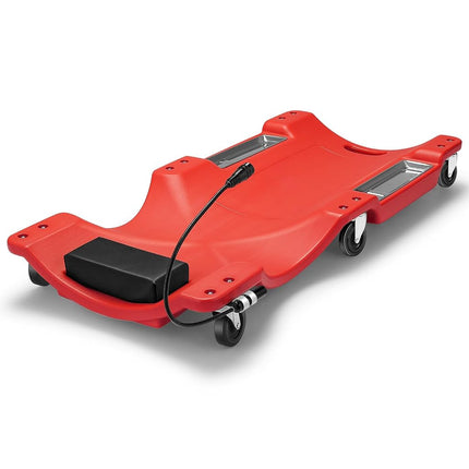CAAP DRIVEN 40" Low-Profile Plastic Rolling Mechanic's Floor Creeper with Built-in LED Light, Cushioned Headrest, Dual-Compartment Tool Trays, and Casters CAAP-TOLS-CRP-T2-40-RD