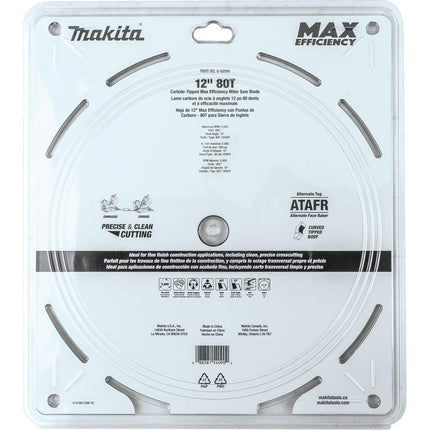 Makita B-66999 12" 80T Carbide-Tipped Max Efficiency Miter Saw Blade