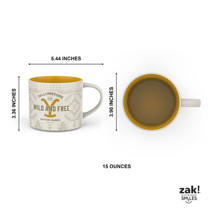 Zak Designs Yellowstone Ceramic Coffee Mug for Hot Drinks at Home, Collectible Keepsake (15 oz, Dutton Ranch)