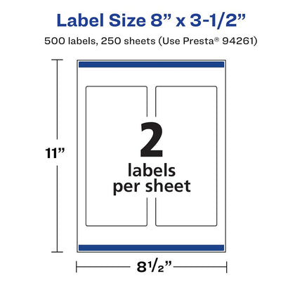 Avery Matte White Rectangle Labels with Sure Feed, 8" x 3.5", 500 Matte White Printable Labels