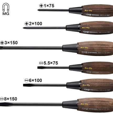 Vessel Woody Penetrating Screwdriver Non-Slip Grip Set of 6 (Boxed) 336PS