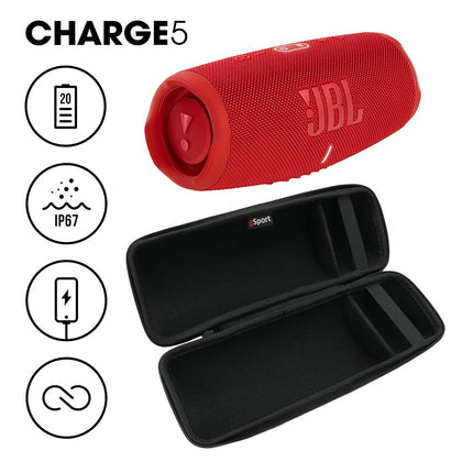 JBL Charge 5 Enceinte Bluetooth portable et étanche avec batterie externe intégrée et étui de protection en fibre de carbone gSport (rouge)