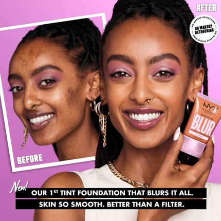 NYX Professional Makeup Blurring Tint Foundation, Medium Coverage, Matte Finish, With Niacinamide, Matcha and Glycerin, 12 Hours Hydrating, Bare With Me Blur, 30 ml, Shade: Caramel