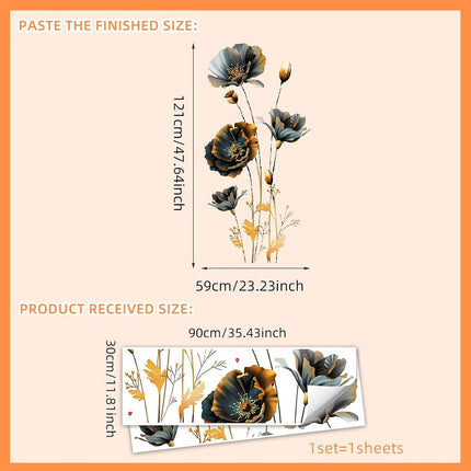 CNUSER 3D Wall Stickers Black Gold Floral Wall Art Decal Decor for Bedroom Living Room Offices Home Decoration