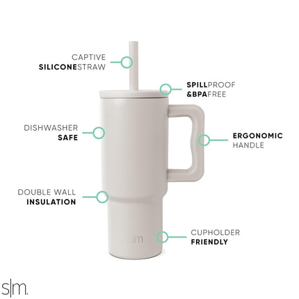 Simple Modern Kids 24 oz Tumbler with Handle and Silicone Straw Lid | Spill Proof and Leak Resistant | Reusable Stainless Steel Bottle | Gift for Kids Boys Girls | Trek Collection | Almond Birch
