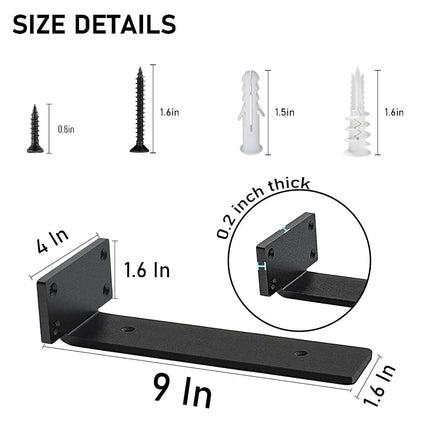 9 Inch Ultra Heavy Duty Shelf Brackets – 0.2In Thick Black L Shape Shelf Brackets, Hidden Steel Brackets for Shelves - 9 Inch Floating Shelf Hardware Heavy Duty (6Pcs)