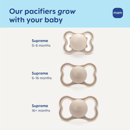 MAM Supreme Night Baby Pacifier, for Sensitive Skin, Patented Nipple, 2 Pack, 6-16 Months, Boy