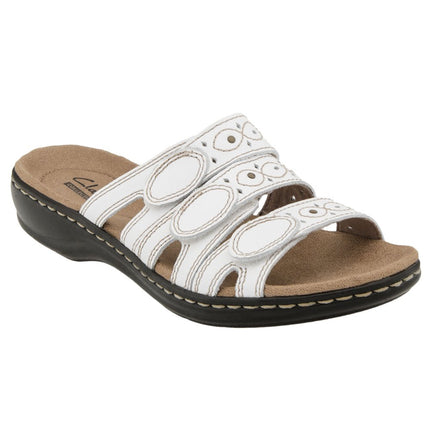 CLARKS Women's Leisa Cacti Slide Sandal, White Lea