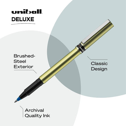 Uni-Ball Deluxe Fine Point Roller Ball Pens, Blue, 12 (60053)